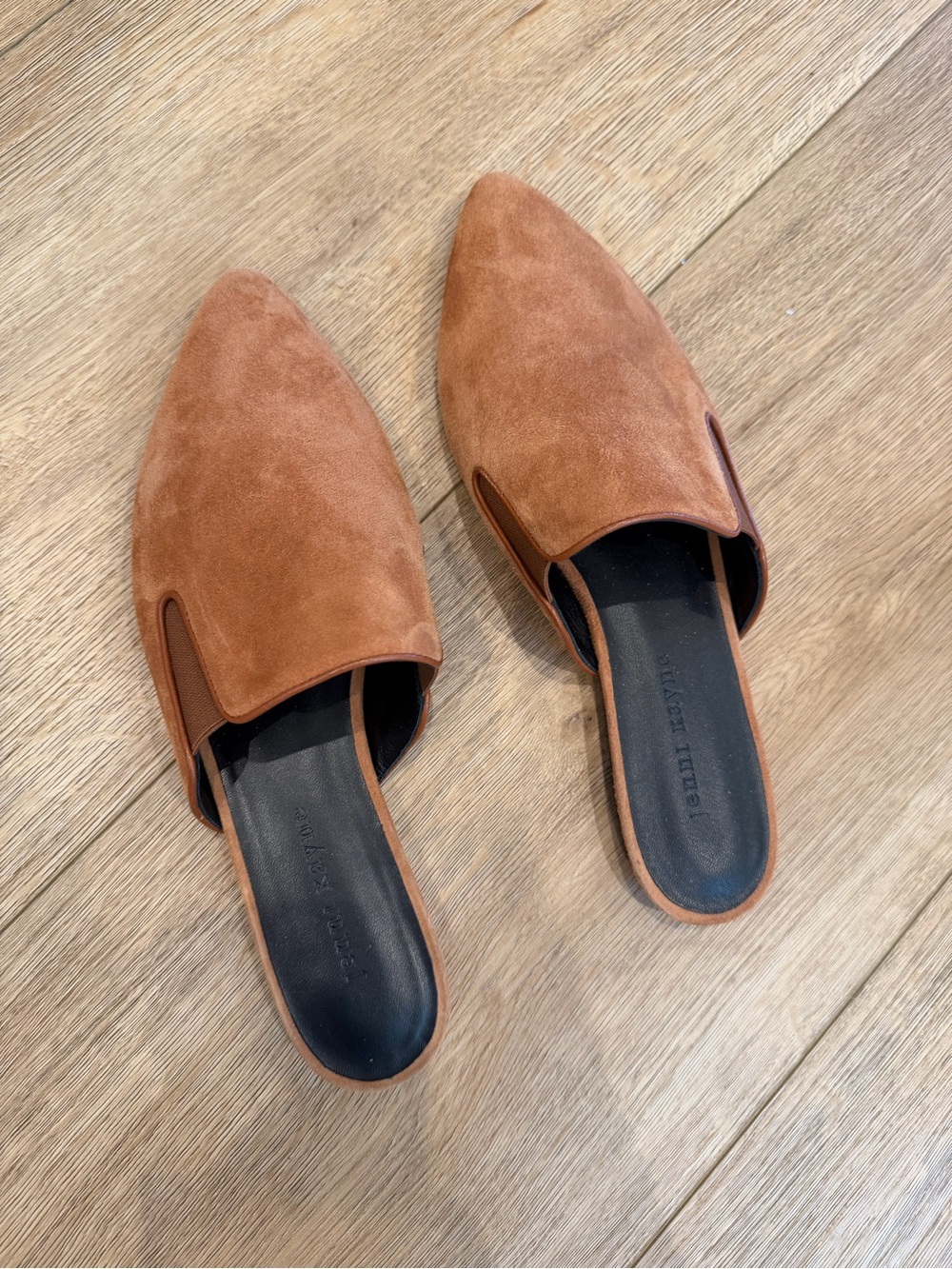 Jenni Kayne Suede Pointed Toe Mule Flats in Cognac